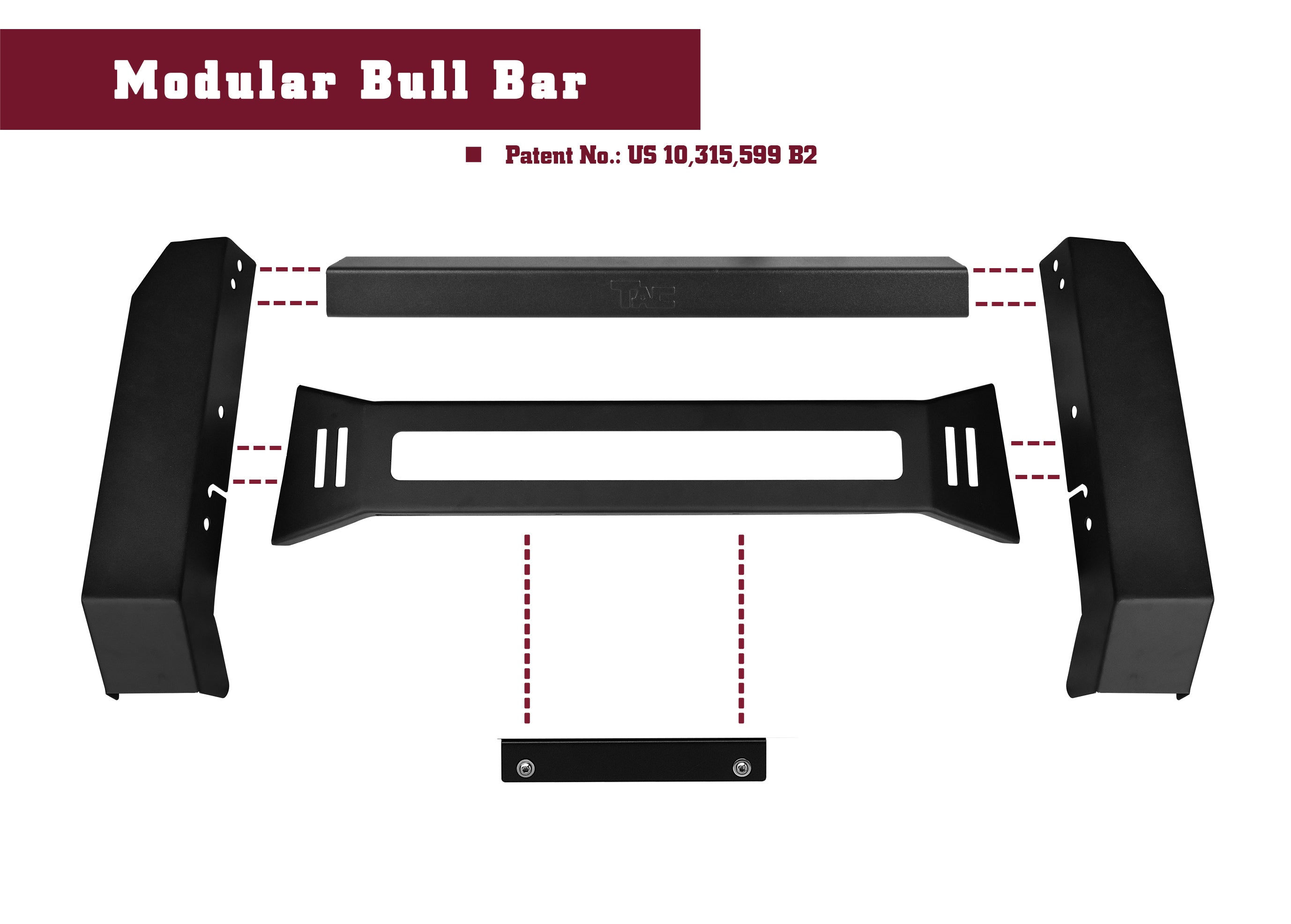 TAC Predator Modular Bull Bar with LED Light For 2009-2018 Dodge Ram 1500 (Excl. Rebel & Warlock Trims / Incl. 2019-2021 RAM 1500 Classic) Truck Front Bumper Brush Grille Guard Nudge Bar
