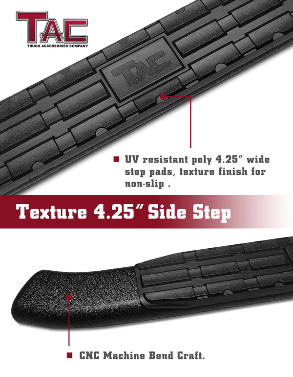 TAC Side Steps Running Boards Fit 2022-2024 Toyota Tundra Double Cab Truck Pickup 4.25" Oval Bend Texture Black Side Bars Nerf Bars (Texture Powder Coating Brackets)