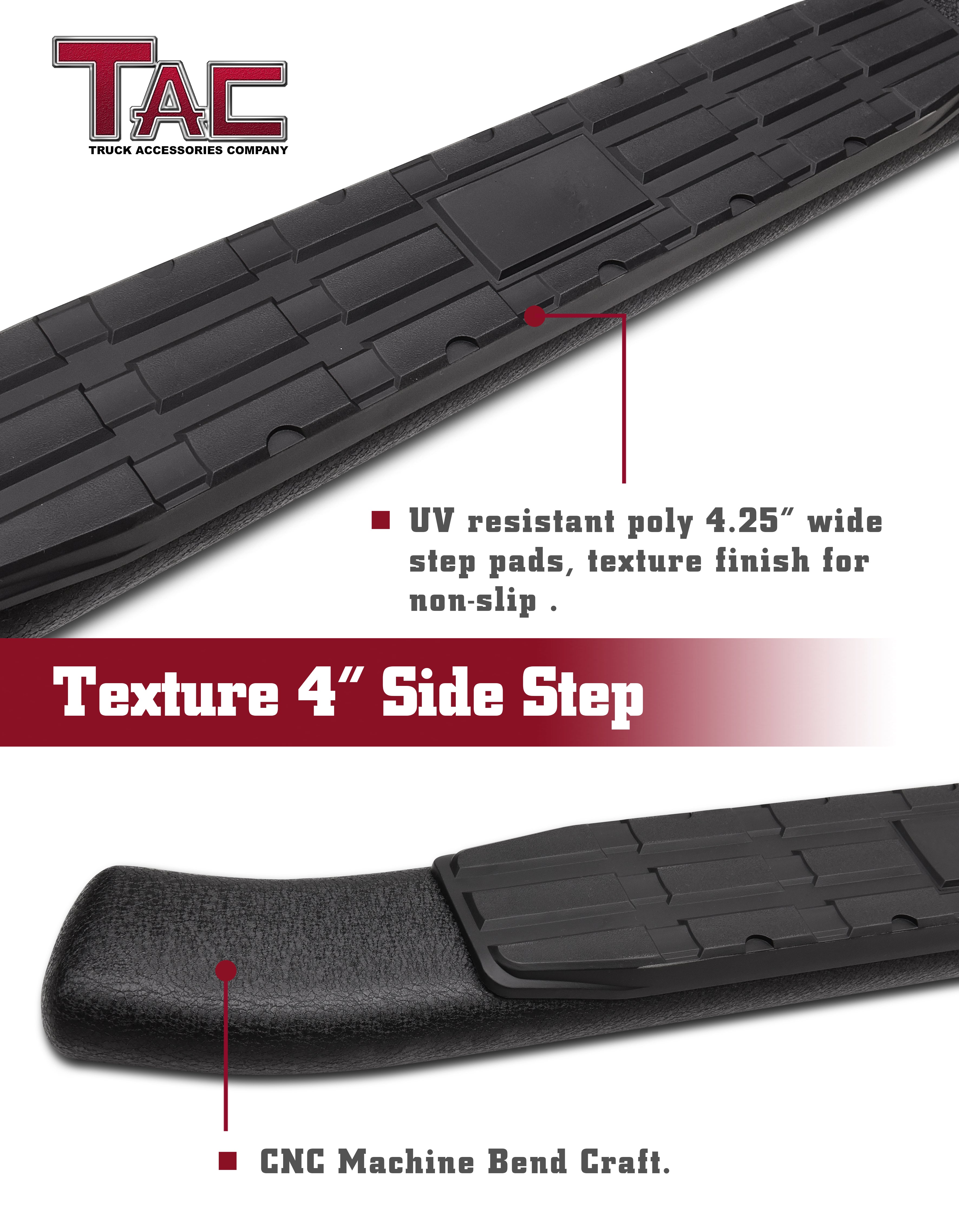 TAC Heavy Texture Black PNC Side Steps For 2019-2025 Chevy Silverado/GMC Sierra 1500 | 2020-2025 Chevy Silverado/GMC Sierra 2500/3500 Double Cab | Running Boards | Nerf Bars | Side Bars