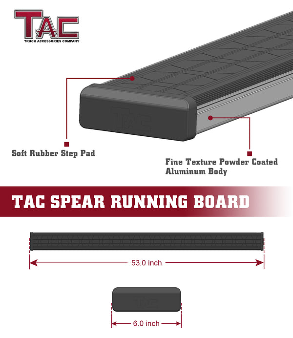 TAC Spear Running Boards Compatible with 2007-2018 Chevy Silverado/GMC Sierra 1500 | 2007-2019 2500/3500 Regular Cab 6" Side Step Rail Nerf Bar Truck Accessories Aluminum Texture Black Lightweight 2pcs