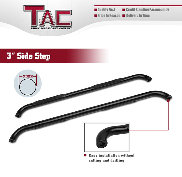 TAC Gloss Black 3" Side Steps For 2001-2003 Ford F150/250 SuperCrew Cab Truck | Running Boards | Nerf Bars | Side Bars