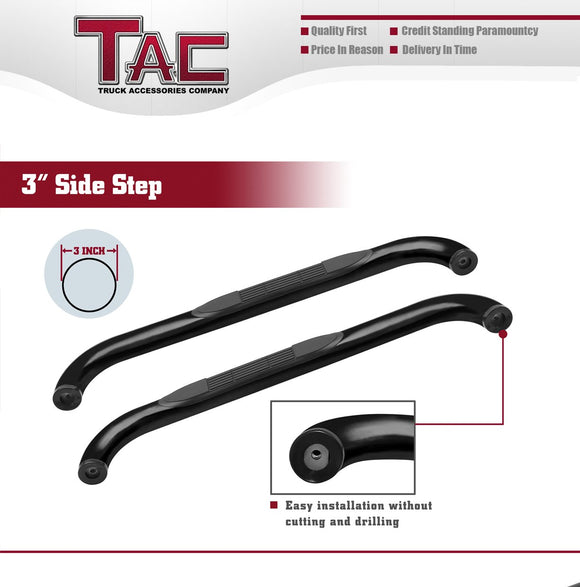TAC 3" Gloss Black Side Steps Compatible with 2009-2018 Ram 1500 Regular Cab| 2019-2023 Ram 1500 Classic| 2010-2025 Ram 2500/3500/4500/5500 Regular Cab| Running Boards| Side Bars| Step Rails| Nerf Bars| Rocker Slider| Pickup Truck Accessories (2 PCS)