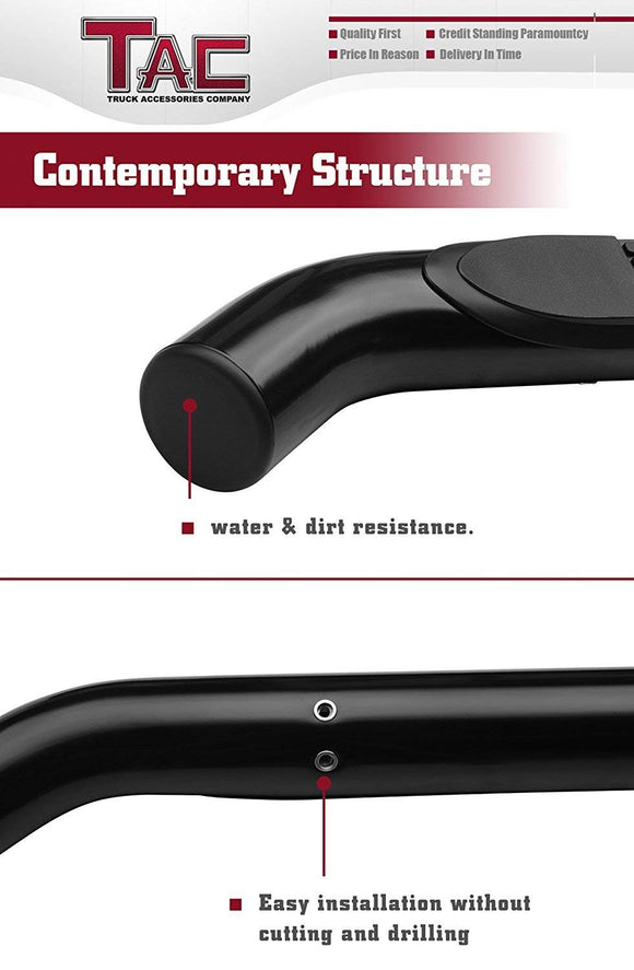 TAC 3" Gloss Black Side Steps Compatible with 2007-2018 Jeep Wrangler JK 4 Door (Exclude 2018 Wrangler JL Models) | Running Boards| Side Bars| Step Rails| Nerf Bars| Rocker Slider| SUV Accessories (2 PCS)