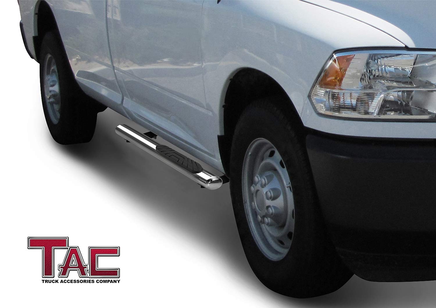 TAC Stainless Steel 4" Side Steps for 2009-2018 Dodge Ram 1500 Regular Cab (Incl. 2019-2023 Ram 1500 Classic)/ 2010-2025 Dodge Ram 2500/3500/4500/5500 Regular Cab Truck | Running Boards | Nerf Bars | Side Bars - 0