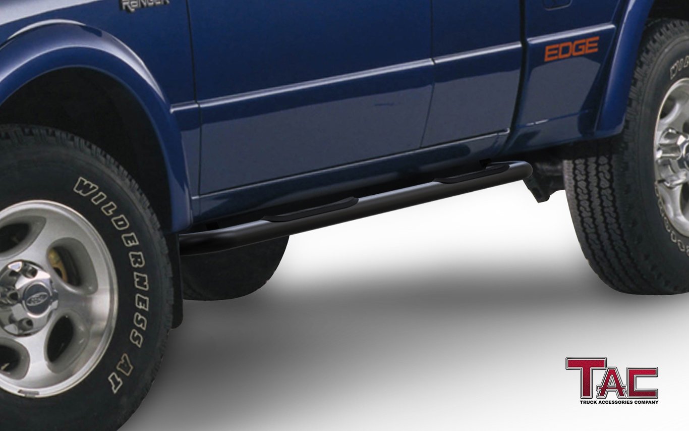 TAC 3" Gloss Black Side Steps Compatible with 1999-2011 Ford Ranger / Ranger Edge / Mazda B Series Super Cab 4 Door| Running Boards| Side Bars| Step Rails| Nerf Bars| Rocker Slider| Pickup Truck Accessories (2 PCS) - 0