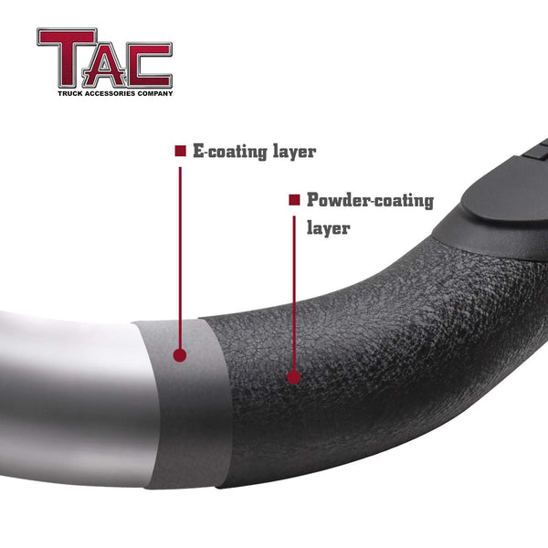 TAC Heavy Texture Black 3" Side Steps For 2007-2021 Toyota Tundra Double Cab Truck | Running Boards | Nerf Bars | Side Bars