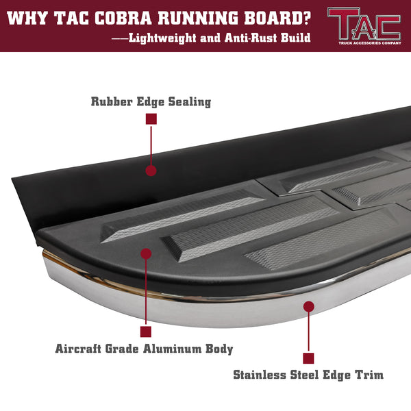 TAC Cobra Running Boards Compatible With 2020-2023 Toyota Highlander SUV Side Steps Nerf Bars Step Rails Aluminum Black Off-Road City Exterior Accessories 2 pieces one pair