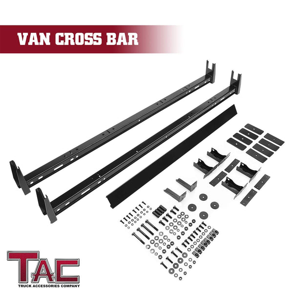 TAC Gloss Black Universal 2 Bars Roof Ladder Rack for Van Without Rain Gutter (600 LBS Capacity)
