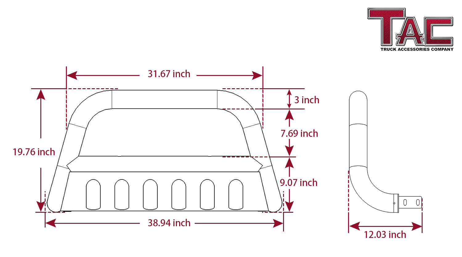 TAC Gloss Black 3" Bull Bar For 2004-2025 Ford F150 | 2022-2025 F150 Lighting EV Truck (Excl. Heritage Edition and all F150 Raptor Models/2020-2022 Diesel models ) / 2003-2017 Ford Expedition SUV Front Bumper Brush Grille Guard Nudge Bar