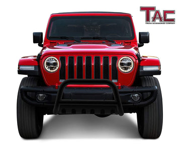 TAC Gloss Black 3" Bull Bar For 2018-2026 Jeep Wrangler JL(Excl. plug-in hybrid models/2021-2024 V8 engine/2020-2024 Rubicon Trim)|2020-2026 Jeep Gladiator(Excl. Mojave&Rubicon trim) Front Bumper Brush Grille Guard Nudge Bar - 0