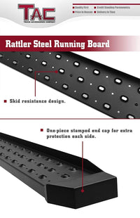 TAC Fine Texture Black Rattler Running Board for 2015-2023 Ford F150 Regular Cab/ 2017-2023 Ford F250/F350/F450/F550 Super Duty Regular Cab Truck | Side Steps | Nerf Bars | Side Bars