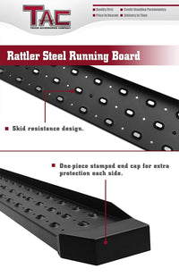TAC Fine Texture Black Rattler Running Board for 2015-2024 Ford F150 Regular Cab/ 2017-2024 Ford F250/F350/F450/F550 Super Duty Regular Cab Truck | Side Steps | Nerf Bars | Side Bars