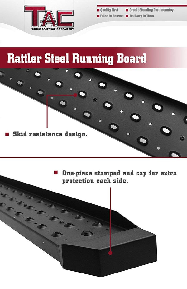 TAC Fine Texture Black Rattler Running Board for 2015-2023 Ford F150 Regular Cab/ 2017-2023 Ford F250/F350/F450/F550 Super Duty Regular Cab Truck | Side Steps | Nerf Bars | Side Bars