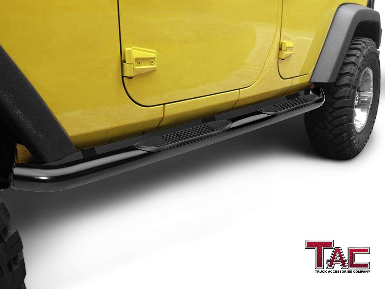TAC 3" Gloss Black Side Steps Compatible with 2007-2018 Jeep Wrangler JK 4 Door (Exclude 2018 Wrangler JL Models) | Running Boards| Side Bars| Step Rails| Nerf Bars| Rocker Slider| SUV Accessories (2 PCS) - 0