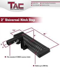 TAC Hitch Step Compatible with 2" Rear Hitch Receiver 7.3" Width With 6" Drop SUV Pickup Truck Van Bumper Protector Universal Aluminum Black (Hitch Pin and Clip included)