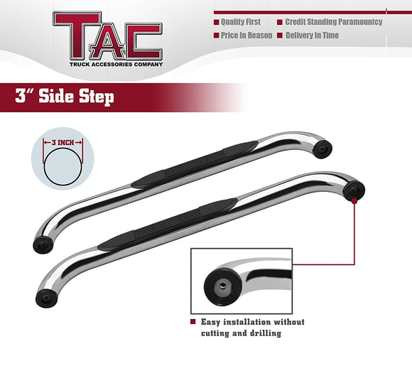 TAC 3" Stainless Steel Side Steps Compatible with 1999-2016 Ford F250/F350/F450/F550 Super Duty Regular Cab| Running Boards| Side Bars| Step Rails| Nerf Bars| Rocker Slider| Pickup Truck Accessories (2 PCS)