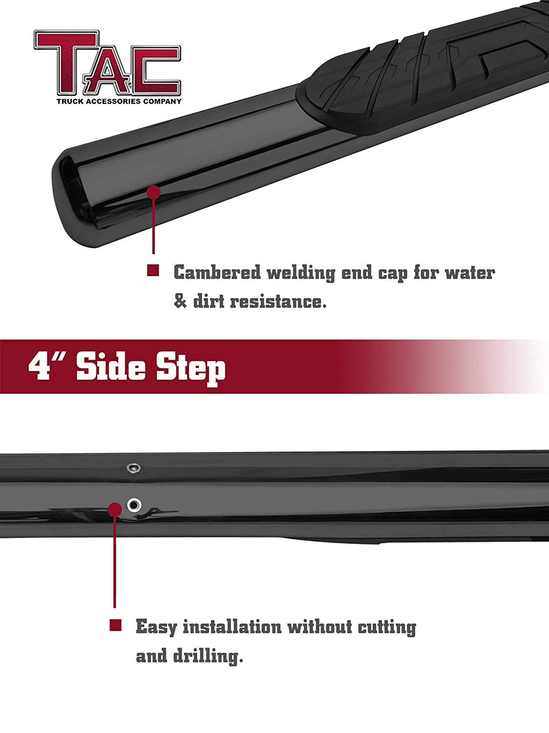 TAC Gloss Black 4" Side Steps for 2009-2018 Dodge Ram 1500 Crew Cab (Incl. 2019-2024 Ram 1500 Classic) / 2010-2025 Dodge Ram 2500/3500/4500/5500 Crew Cab Truck | Running Boards | Nerf Bars | Side Bars