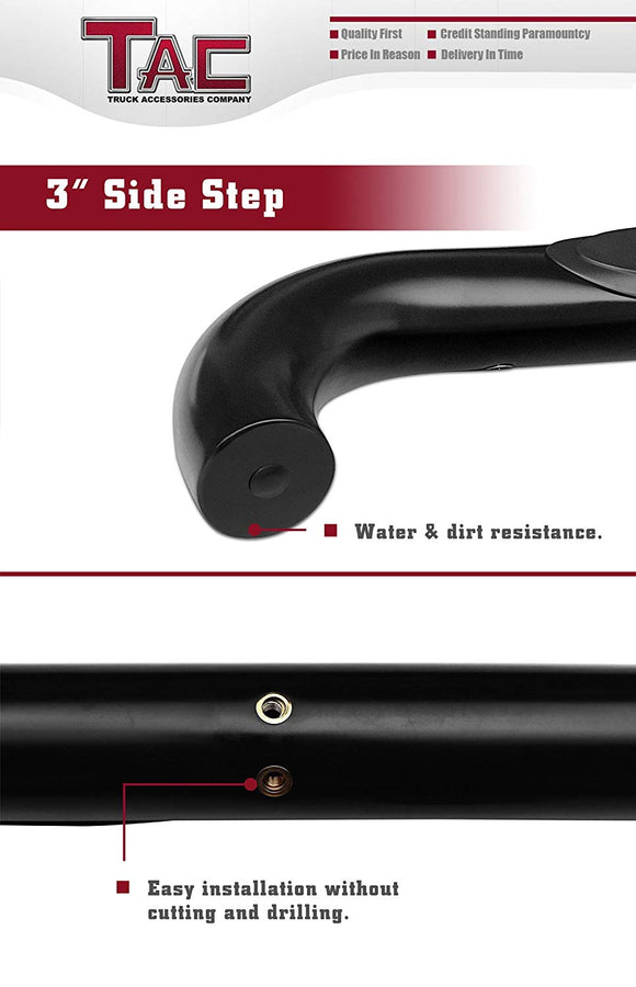 TAC 3" Gloss Black Side Steps Compatible with 2004-2024 Nissan Titan Crew Cab | 2016-2024 Nissan Titan XD Crew Cab| Running Boards| Side Bars| Step Rails| Nerf Bars| Rocker Slider| Pickup Truck Accessories (2 PCS)