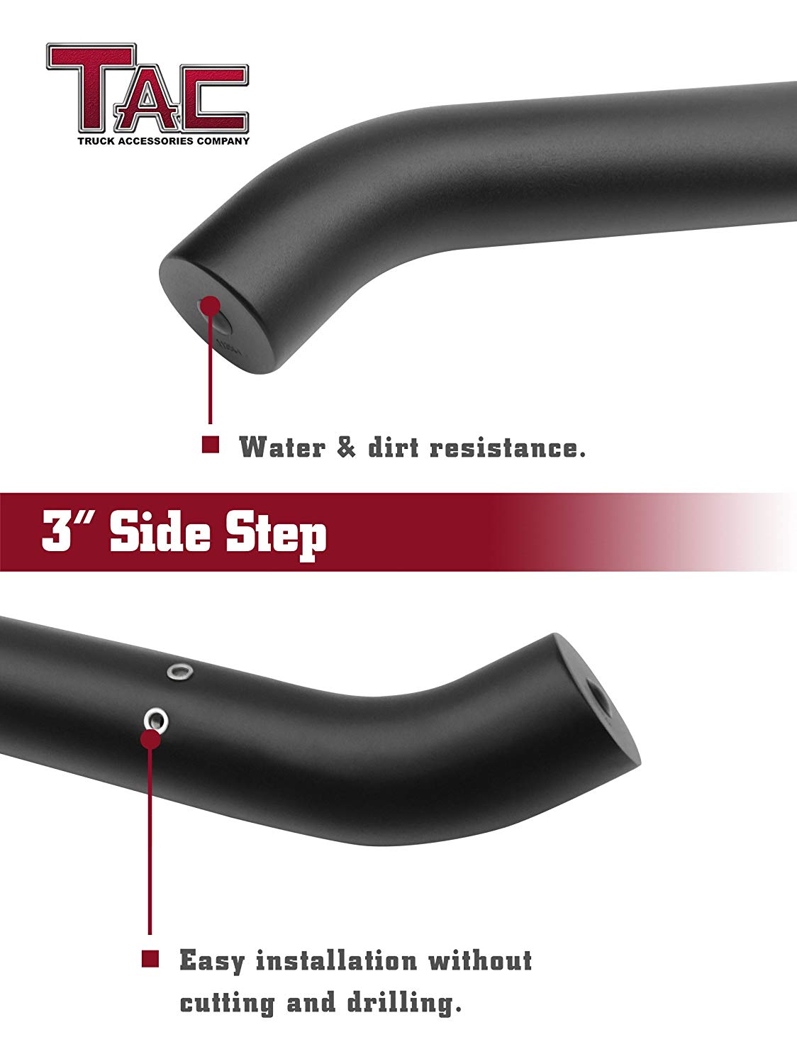 TAC 3" Gloss Black Side Steps Compatible with 2018-2025 Jeep Wrangler JL 4 Door| 2021-2025 Wrangler JL 4xe| Running Boards| Side Bars| Step Rails| Nerf Bars| Rocker Slider| SUV Accessories (2 PCS)