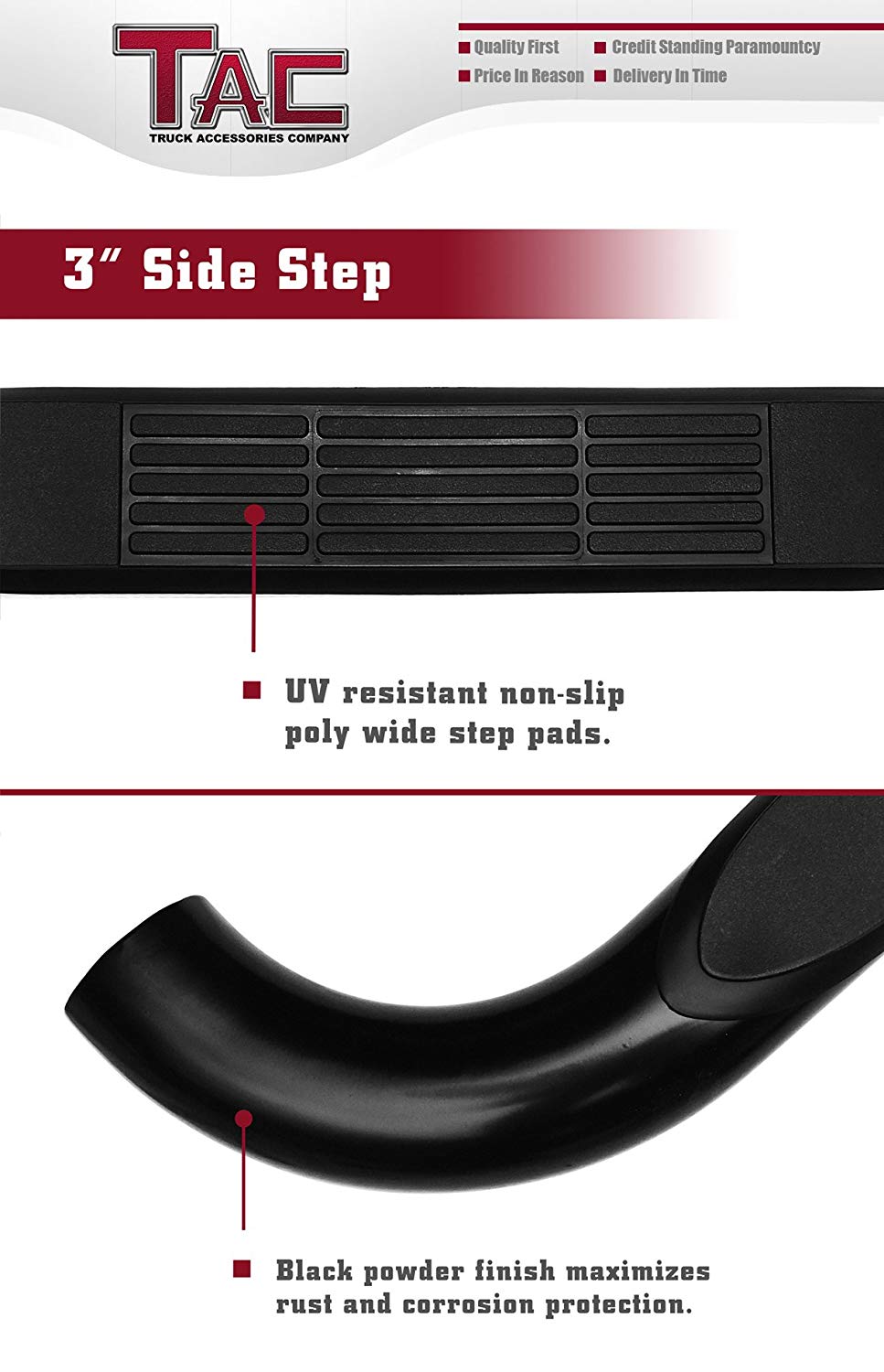 TAC 3" Gloss Black Side Steps Compatible with 2004-2024 Nissan Titan Crew Cab | 2016-2024 Nissan Titan XD Crew Cab| Running Boards| Side Bars| Step Rails| Nerf Bars| Rocker Slider| Pickup Truck Accessories (2 PCS)