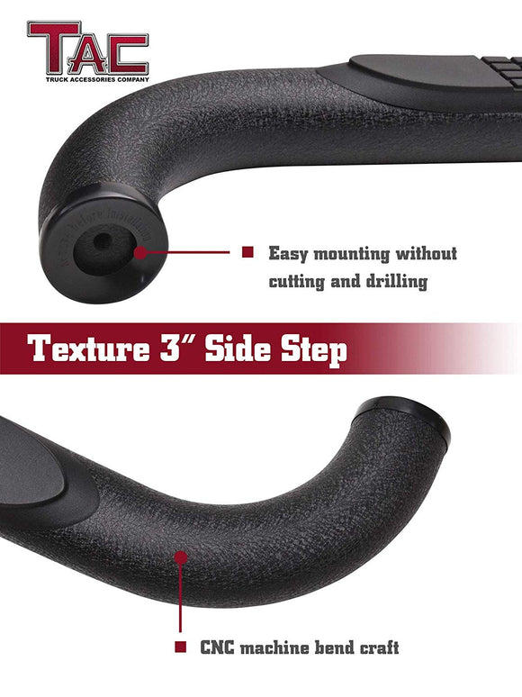 TAC 3" Texture Black Side Steps Compatible with 2009-2018 Ram 1500 Crew Cab| 2019-2024 Ram 1500 Classic| 2010-2025 Ram 2500/3500/4500/5500 Crew Cab| Running Boards| Side Bars| Step Rails| Nerf Bars| Rocker Slider| Pickup Truck Accessories (2 PCS)