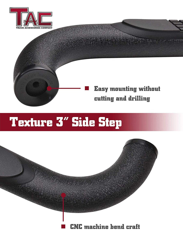 TAC Heavy Texture Black 3" Side Steps For 2009-2018 Dodge Ram 1500 Crew Cab (Incl. 2019-2023 Ram 1500 Classic) / 2010-2023 Dodge Ram 2500/3500/4500/5500 Crew Cab Truck | Running Boards | Nerf Bars | Side Bars