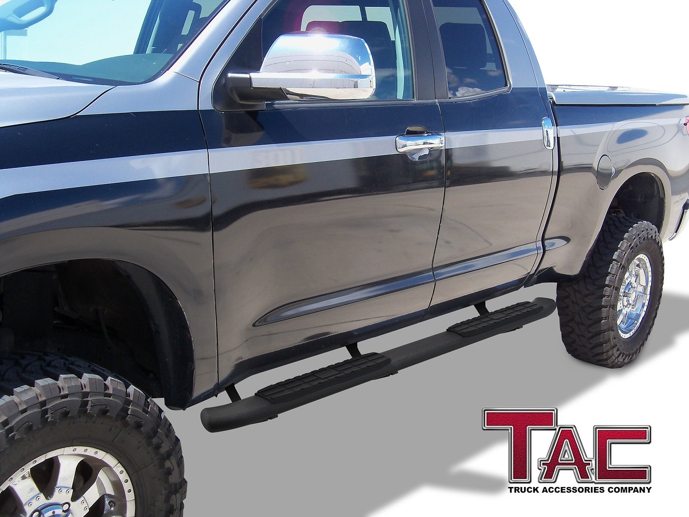 TAC Heavy Texture Black PNC Side Steps For 2007-2021 Toyota Tundra Double Cab Truck | Running Boards | Nerf Bars | Side Bars - 0