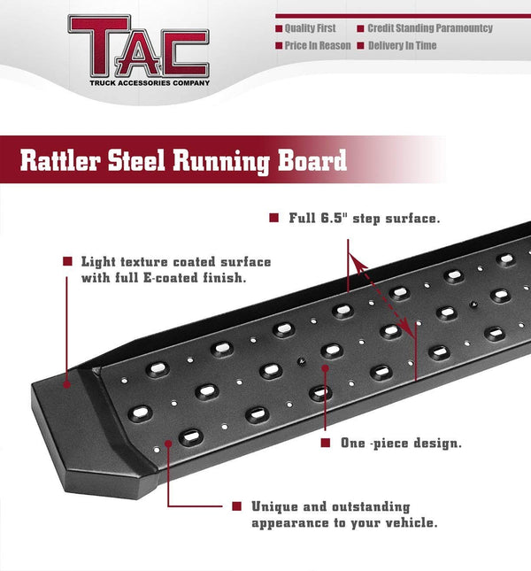 TAC Fine Texture Black Rattler Running Board for 2015-2023 Ford F150 Regular Cab/ 2017-2023 Ford F250/F350/F450/F550 Super Duty Regular Cab Truck | Side Steps | Nerf Bars | Side Bars
