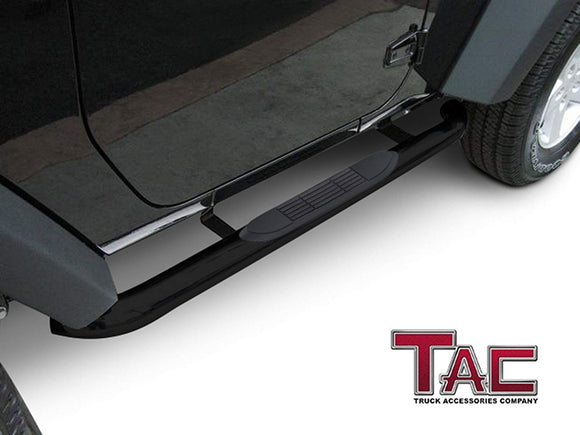 TAC 3" Gloss Black Side Steps Compatible with 2007-2018 Jeep Wrangler JK 2 Door (Exclude 2018 Wrangler JL Models)| Running Boards| Side Bars| Step Rails| Nerf Bars| Rocker Slider| SUV Accessories (2 PCS)
