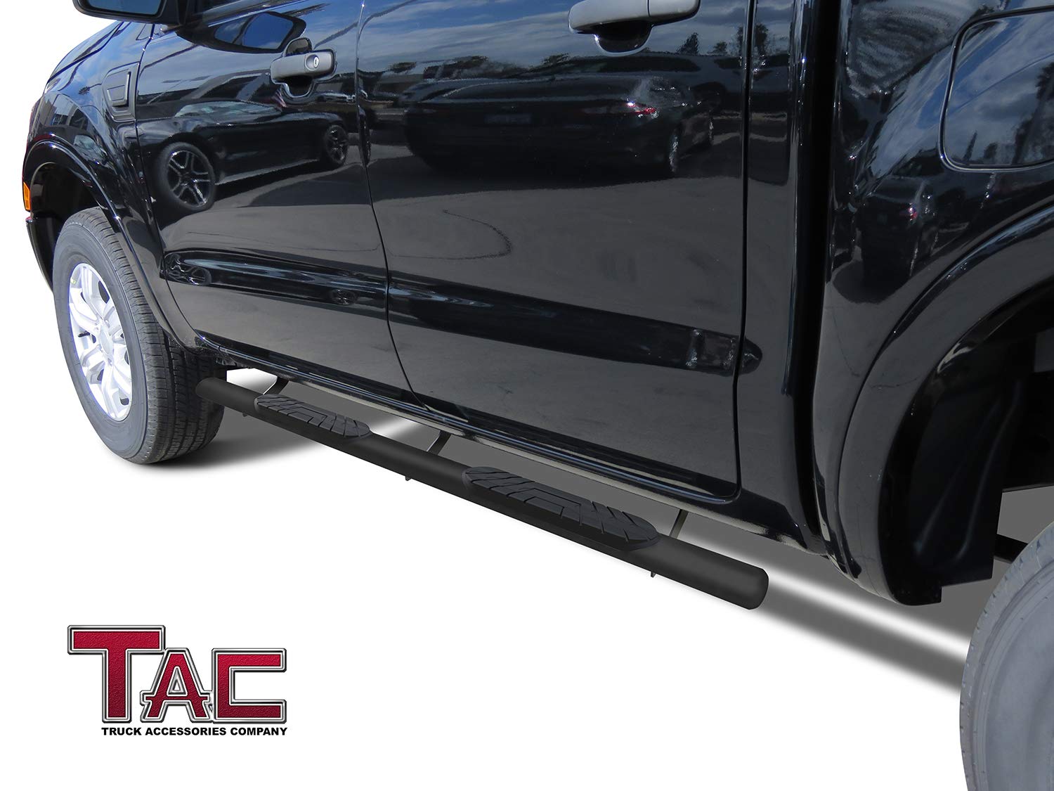 TAC Fine Texture Black 4" Side Steps for 2019-2023 Ford Ranger SuperCrew Cab Truck | Running Boards | Nerf Bars | Side Bars - 0