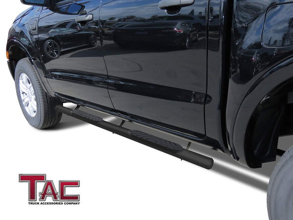 TAC Fine Texture Black 4" Side Steps for 2019-2024 Ford Ranger SuperCrew Cab Truck | Running Boards | Nerf Bars | Side Bars