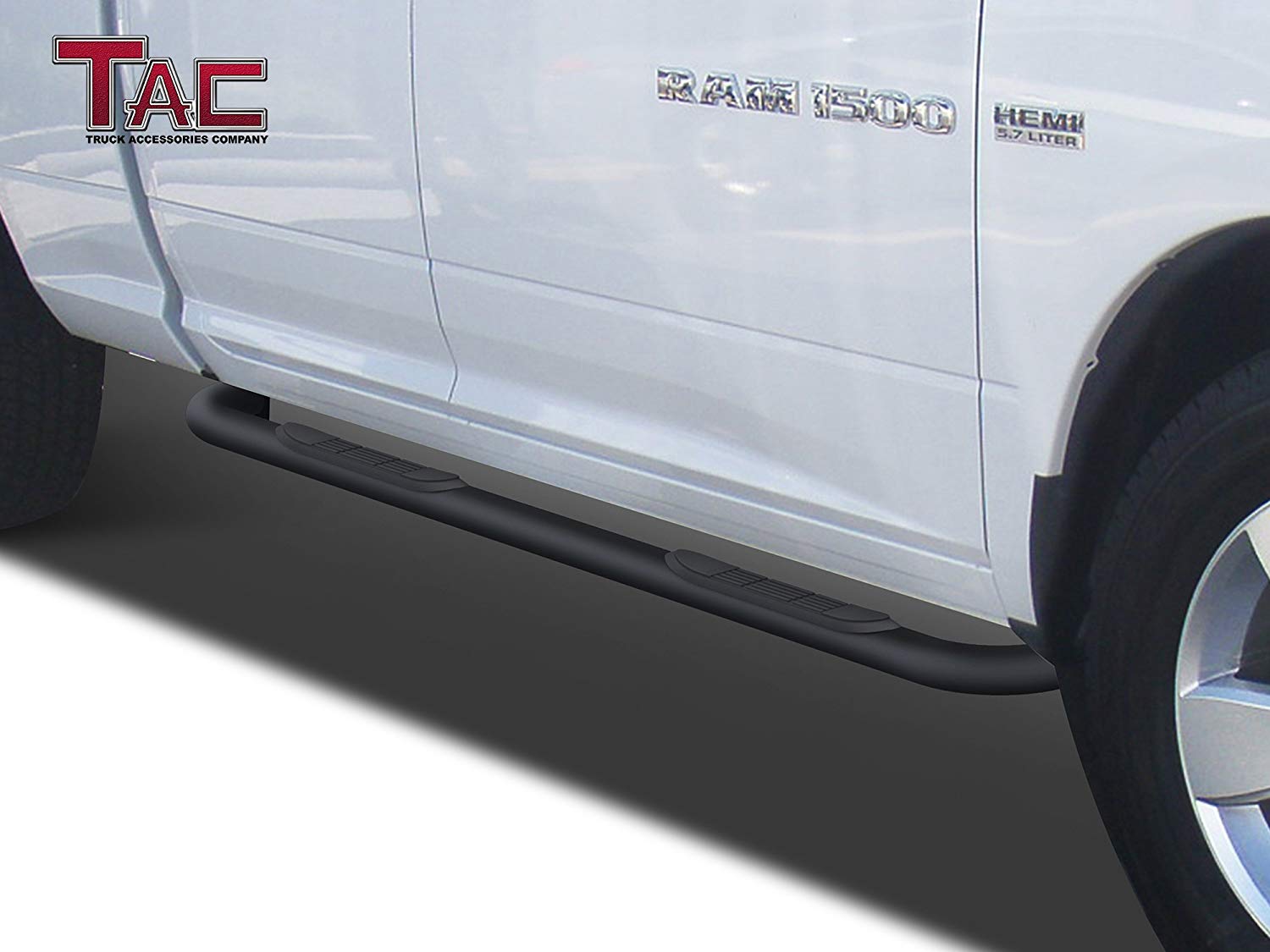TAC 3" Gloss Black Side Steps Compatible with 2009-2018 Ram 1500 Quad Cab| 2019-2024 Ram 1500 Classic| Running Boards| Side Bars| Step Rails| Nerf Bars| Rocker Slider| Pickup Truck Accessories (2 PCS) - 0