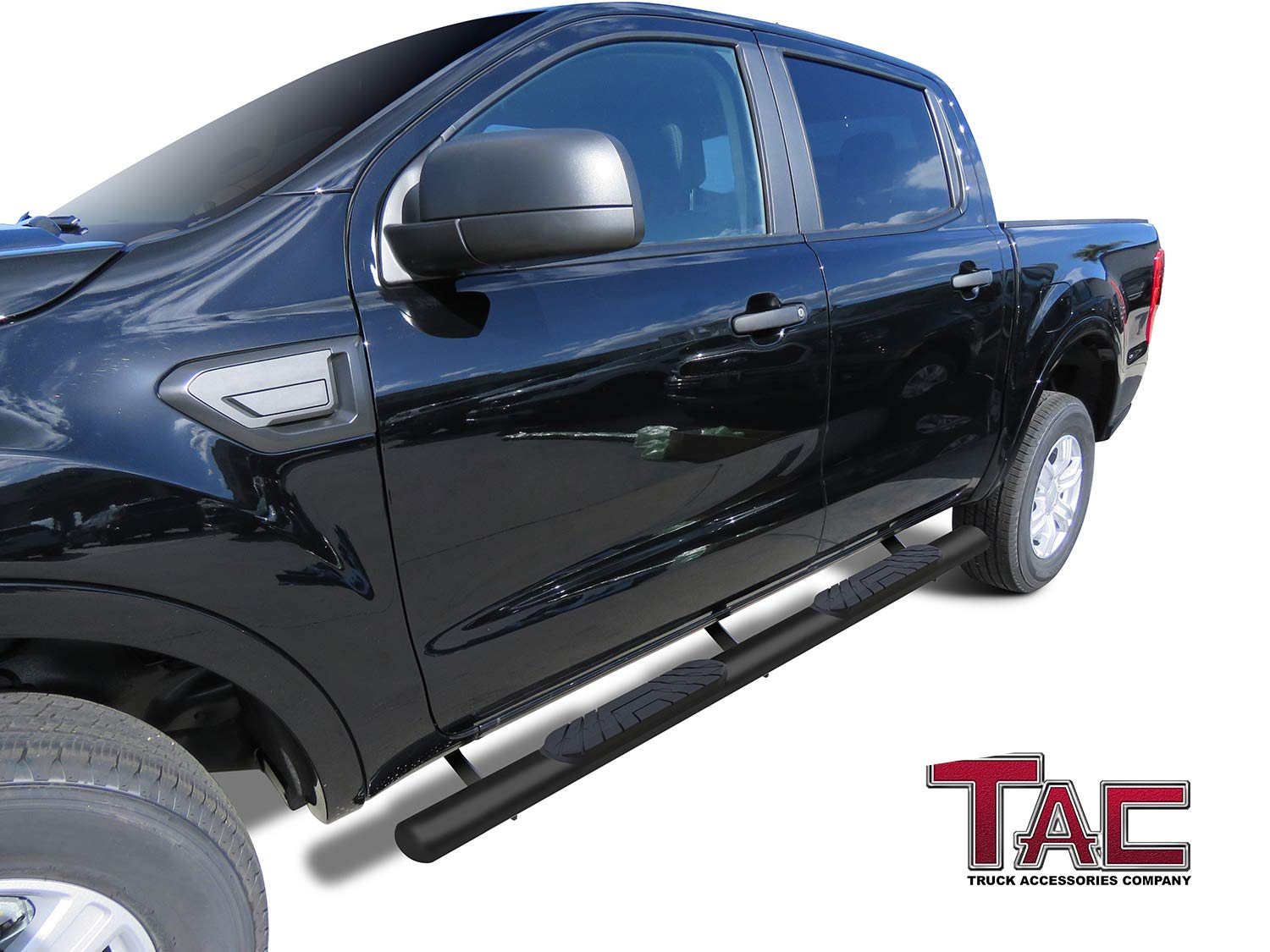 TAC Fine Texture Black 4" Side Steps for 2019-2023 Ford Ranger SuperCrew Cab Truck | Running Boards | Nerf Bars | Side Bars