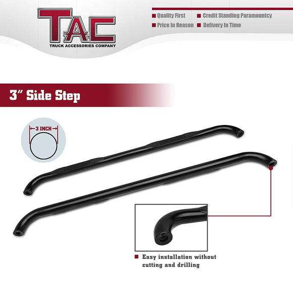 TAC 3" Gloss Black Side Steps Compatible with 1997-1998 F150/F250LD Super Cab 3 Door | 1999-2003 F150/F250LD Super Cab 4 Door (Incl. 04 Heritage)| Running Boards| Side Bars| Step Rails| Nerf Bars| Rocker Slider| Pickup Truck Accessories (2 PCS)
