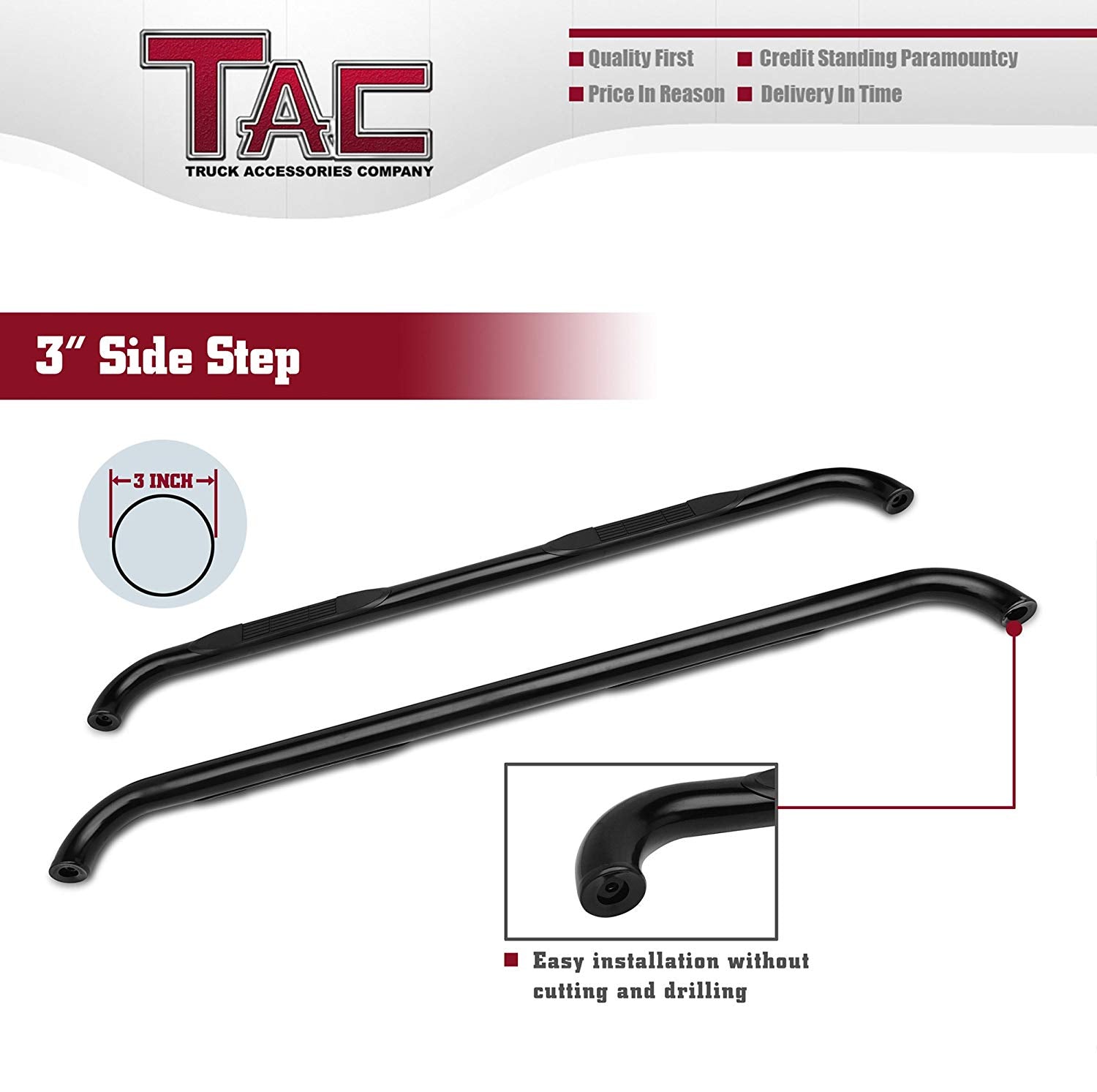 TAC 3" Gloss Black Side Steps Compatible with 1999-2011 Ford Ranger / Ranger Edge / Mazda B Series Super Cab 4 Door| Running Boards| Side Bars| Step Rails| Nerf Bars| Rocker Slider| Pickup Truck Accessories (2 PCS)