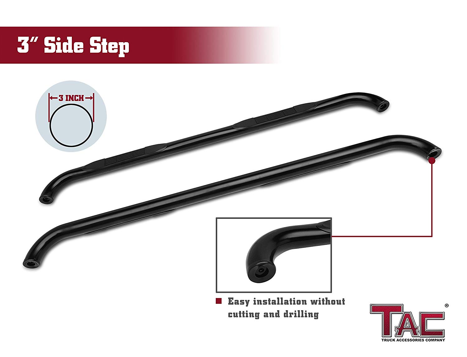 TAC 3" Gloss Black Side Steps Compatible with 1988-1998 Chevy/GMC C/K 2 Door Extended CAB (Incl. Z71)| Running Boards| Side Bars| Step Rails| Nerf Bars| Rocker Slider| Pickup Truck Accessories (2 PCS)