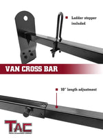 TAC Gloss Black Universal 2 Bars Roof Ladder Rack for Van with Rain Gutter (600 LBS Capacity)