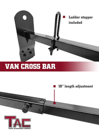 TAC Gloss Black Universal 2 Bars Roof Ladder Rack for Van with Rain Gutter (600 LBS Capacity)