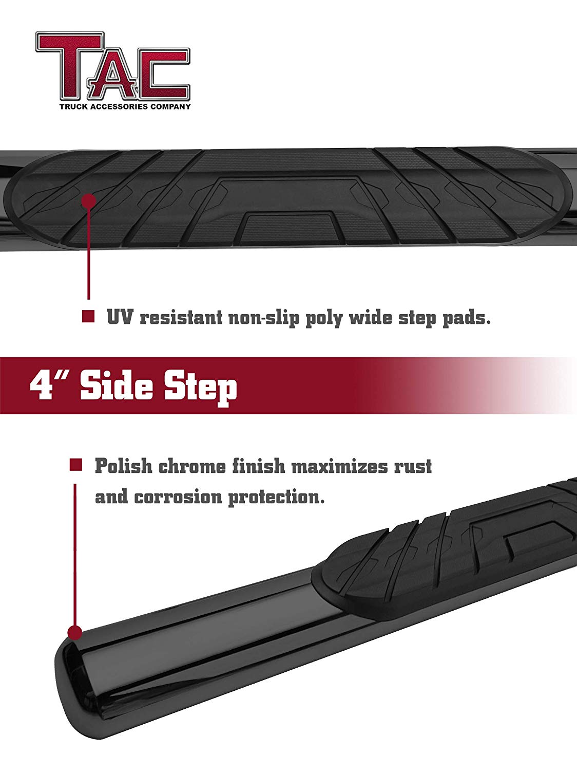TAC Gloss Black 4" Side Steps for 2009-2018 Dodge Ram 1500 Crew Cab (Incl. 2019-2024 Ram 1500 Classic) / 2010-2025 Dodge Ram 2500/3500/4500/5500 Crew Cab Truck | Running Boards | Nerf Bars | Side Bars