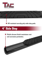 TAC Gloss Black 4" Side Steps for 2009-2018 Dodge Ram 1500 Crew Cab (Incl. 19-23 Ram 1500 Classic) / 2010-2023 Dodge Ram 2500/3500/4500/5500 Crew Cab Truck | Running Boards | Nerf Bars | Side Bars