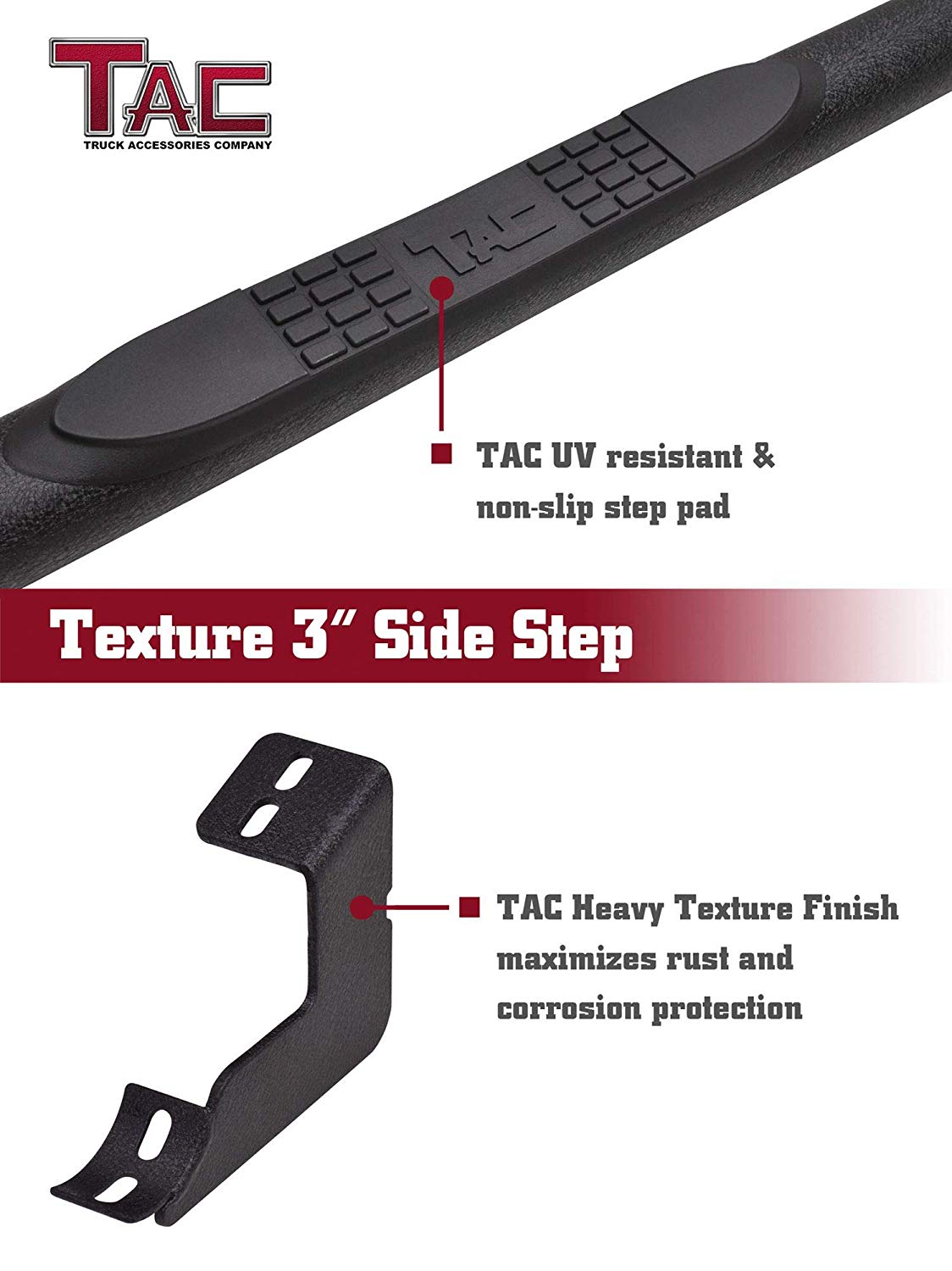 TAC 3" Texture Black Side Steps Compatible with 2009-2018 Ram 1500 Crew Cab| 2019-2024 Ram 1500 Classic| 2010-2025 Ram 2500/3500/4500/5500 Crew Cab| Running Boards| Side Bars| Step Rails| Nerf Bars| Rocker Slider| Pickup Truck Accessories (2 PCS)
