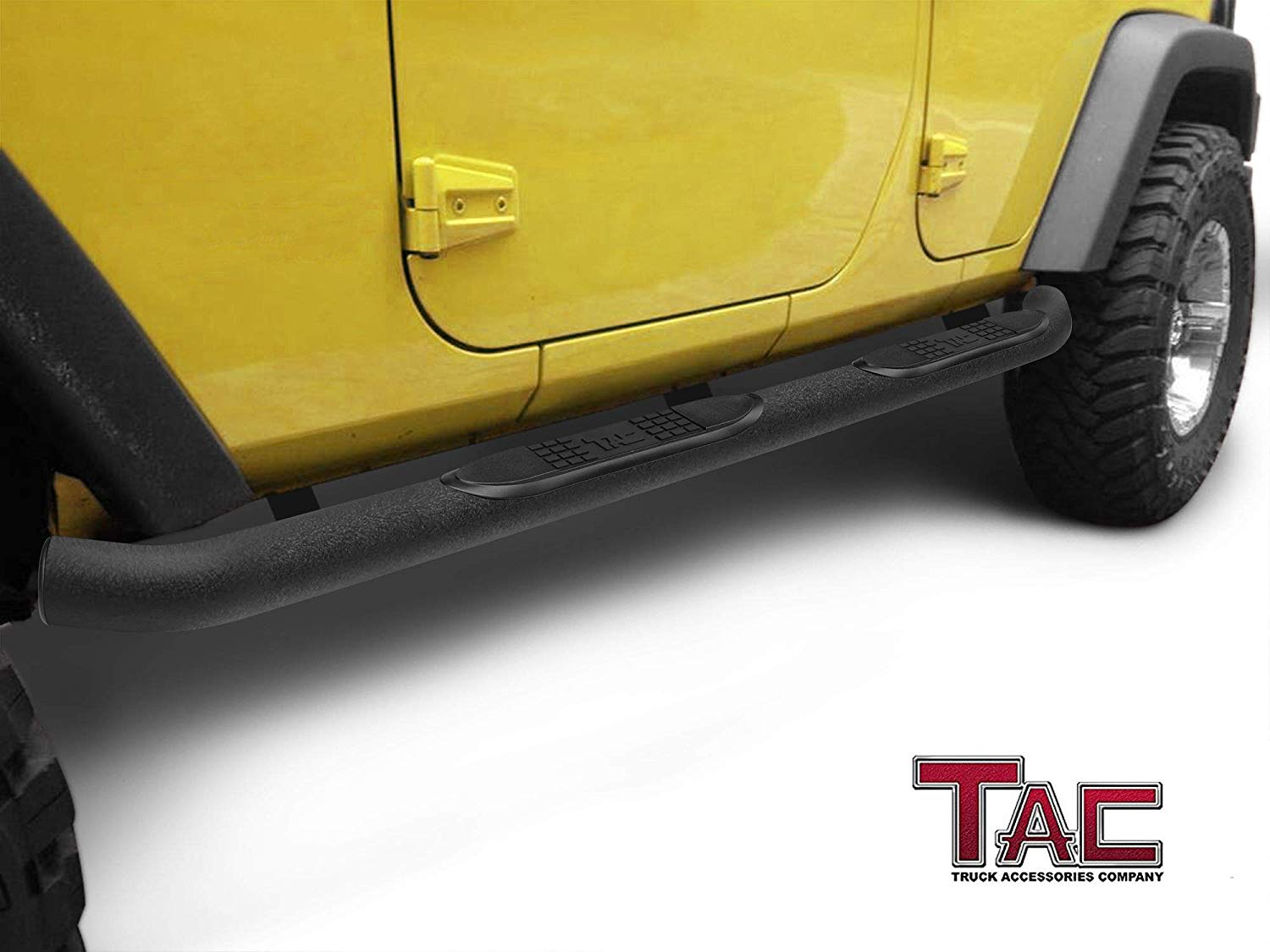 TAC 3" Texture Black Side Steps Compatible with 2007-2018 Jeep Wrangler JK 4 Door (Exclude 2018 Wrangler JL Models)| Running Boards| Side Bars| Step Rails| Nerf Bars| Rocker Slider| SUV Accessories (2 PCS) - 0