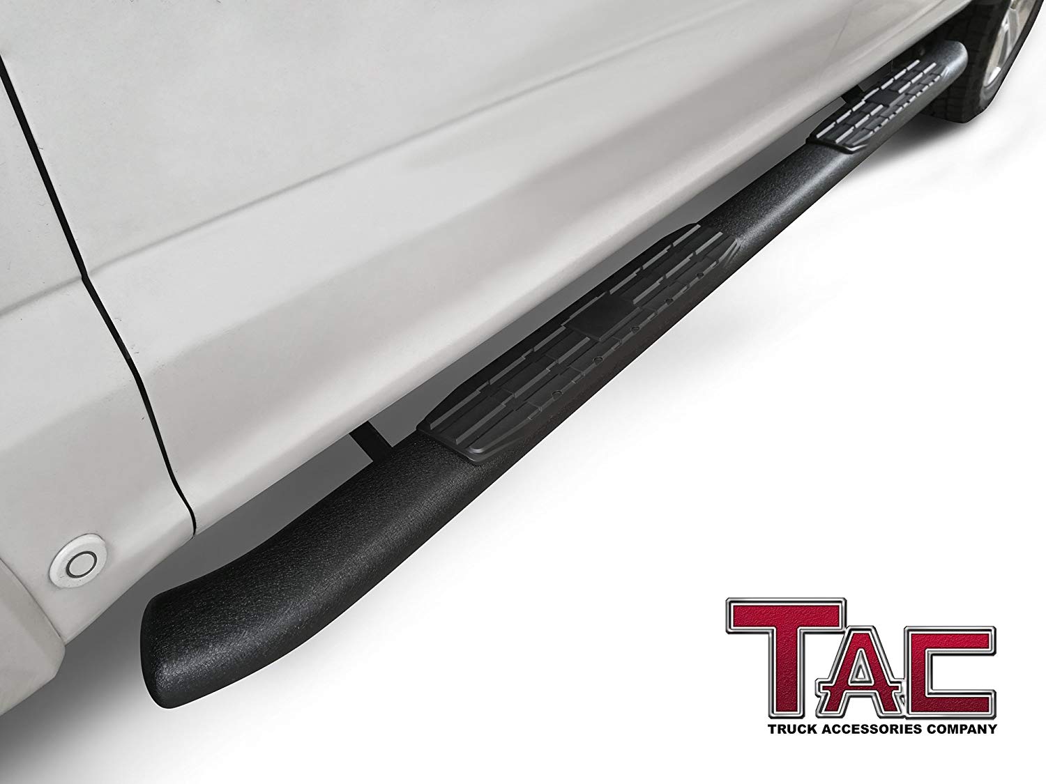 TAC Heavy Texture Black PNC Side Steps For 2015-2025 Ford F150 & 2022-2025 F150 Lightning EV SuperCrew Cab / 2017-2025 Ford F250/F350/F450/F550 Super Duty Crew Cab Truck | Running Boards | Nerf Bars | Side Bars