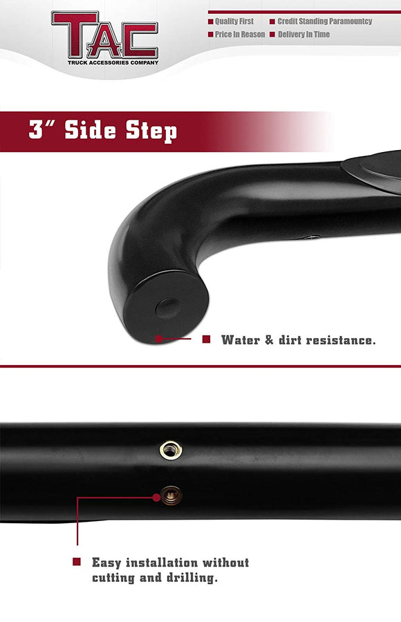 TAC 3" Gloss Black Side Steps Compatible with 2007-2014 Toyota FJ Cruiser (Excludes models with the factory rock rails)| Running Boards| Side Bars| Step Rails| Nerf Bars| Rocker Slider| SUV Accessories (2 PCS)