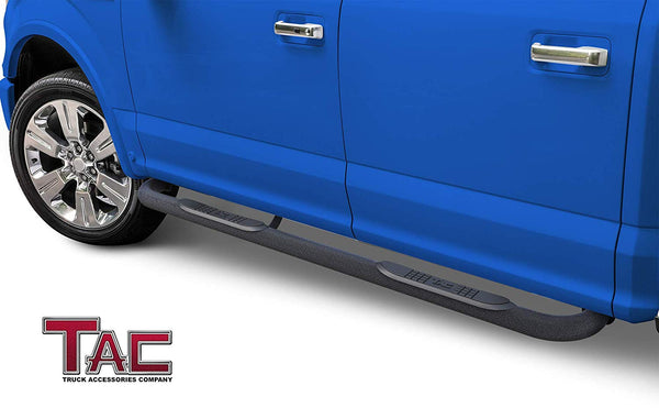 TAC Heavy Texture Black 3" Side Steps For 2015-2023 Ford F150 & 2022-2023 F150 Lightning EV Supercrew Cab /2017-2023 Ford F250/350/450/550 Super Duty Crew Cab Truck | Running Boards | Nerf Bars | Side Bars