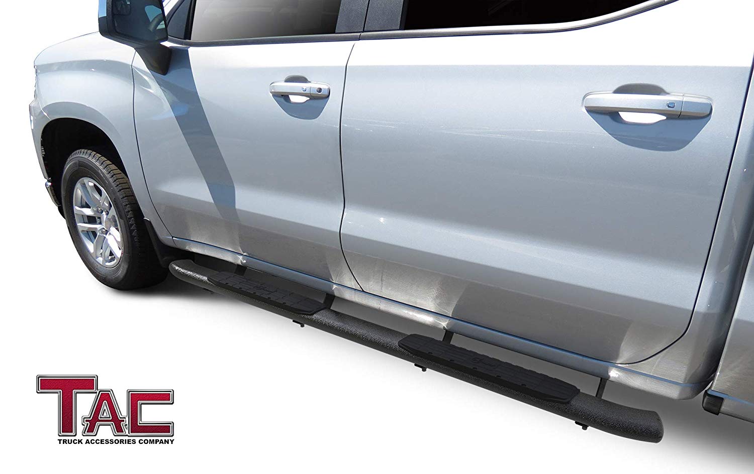 TAC Heavy Texture Black PNC Side Steps For 2019-2025 Chevy Silverado/GMC Sierra 1500 | 2020-2025 Chevy Silverado/GMC Sierra 2500/3500 Crew Cab Truck | Running Boards | Nerf Bars | Side Bars - 0