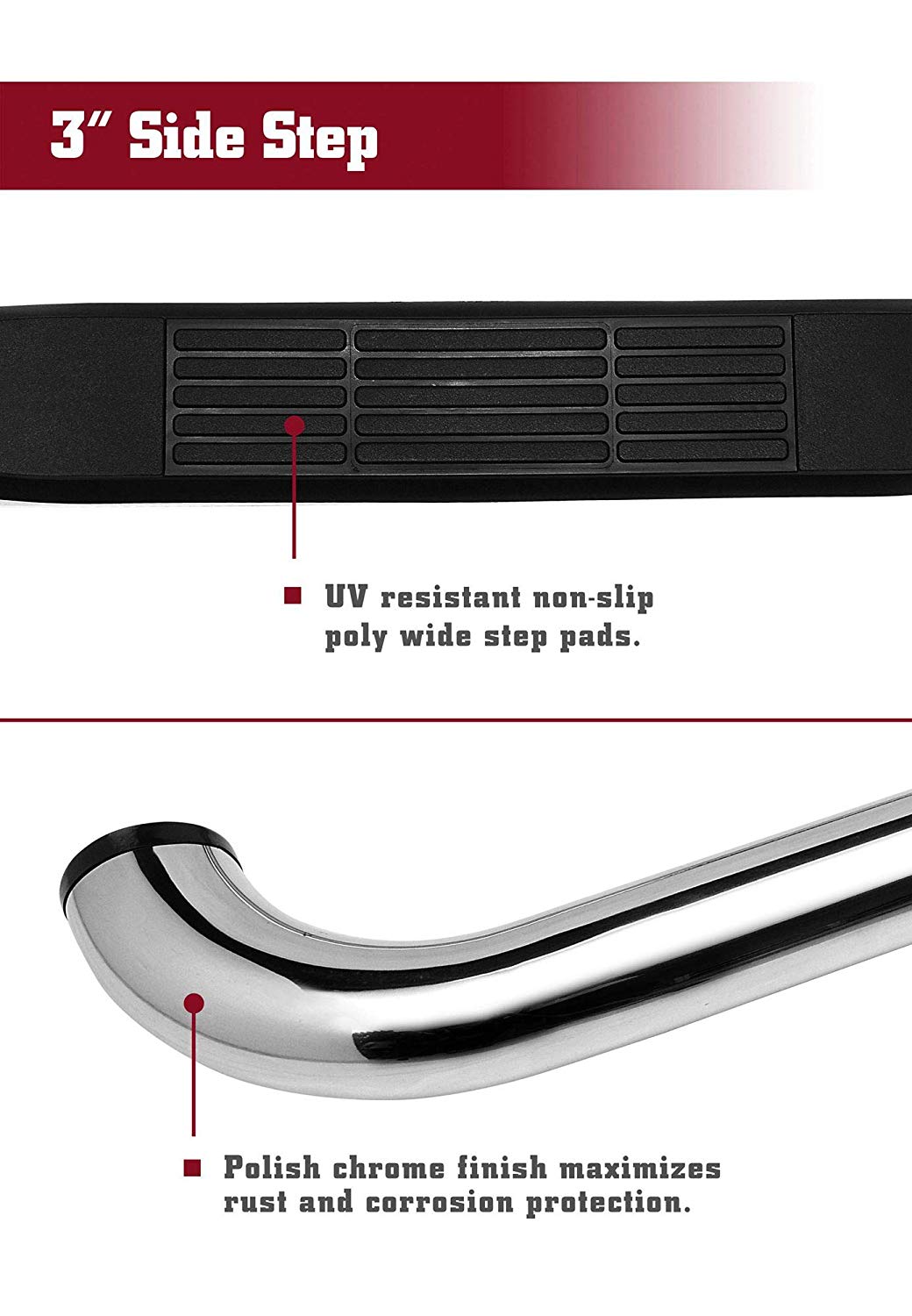 TAC 3" Stainless Steel Side Steps Compatible with 2019-2025 Ram 1500 Quad Cab (Excl. 2019-2024 Ram 1500 Classic)| Running Boards| Side Bars| Step Rails| Nerf Bars| Rocker Slider| Pickup Truck Accessories (2 PCS)