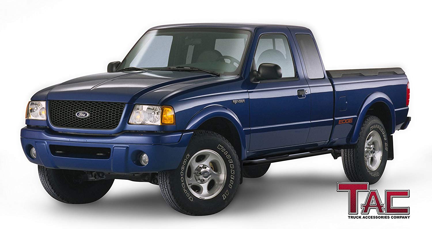 TAC 3" Gloss Black Side Steps Compatible with 1999-2011 Ford Ranger / Ranger Edge / Mazda B Series Super Cab 4 Door| Running Boards| Side Bars| Step Rails| Nerf Bars| Rocker Slider| Pickup Truck Accessories (2 PCS)
