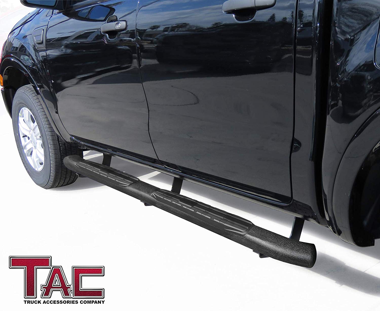 TAC Heavy Texture Black PNC Side Steps For 2019-2023 Ford Ranger SuperCrew Truck Pickup | Running Boards | Nerf Bars | Side Bars - 0