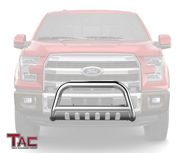 TAC Stainless Steel 3" Bull Bar For 2004-2024 Ford F150 | 2022-2024 F150 Lightning EV (Excl. Heritage Edition and all F150 Raptor Models/2020-2022 Diesel models ) Truck/ 2003-2017 Ford Expedition SUV Front Bumper Brush Grille Guard Nudge Bar